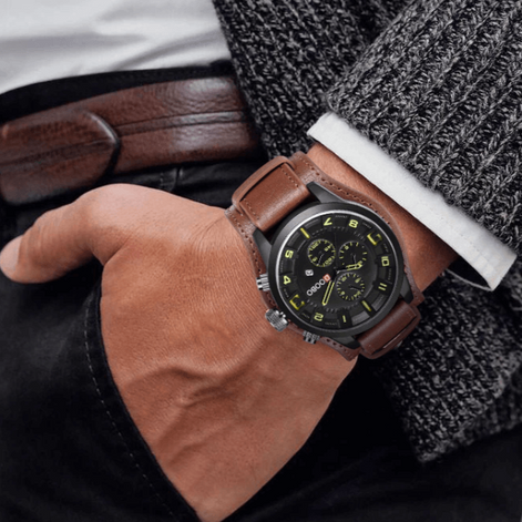 Herren Armbanduhr mit Lederarmband und Quarzwerk