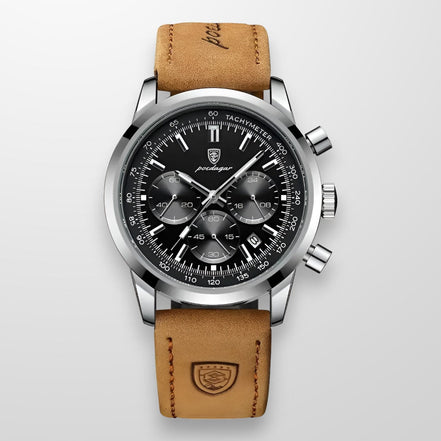 Dorello Herren Armbanduhr mit Lederarmband und Leuchtanzeige