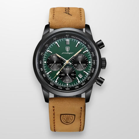 Herren Quarzuhr mit Lederarmband und Leuchtanzeige