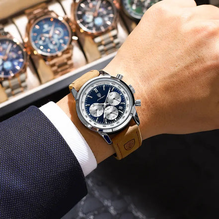 Dorello Herren Armbanduhr mit Lederarmband und Leuchtanzeige