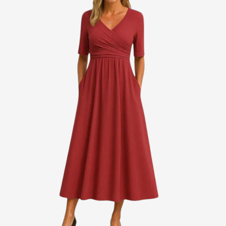 Norvella Kleid – Damen Kleid mit V-Ausschnitt, kurzen Ärmeln und Polyester