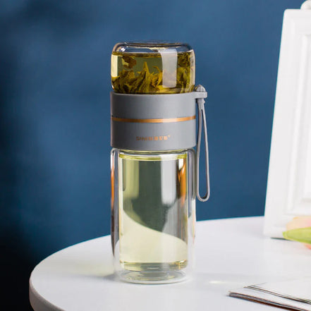 ThermoTea Glasflasche mit Edelstahl-Infuser