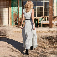 Solmirea Damen Maxikleid mit V-Ausschnitt und ärmellosem Design