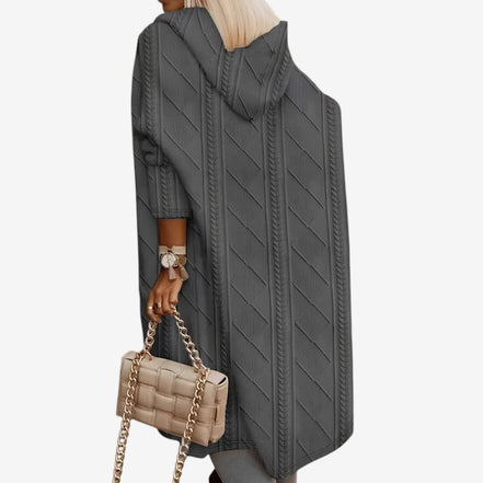 Damen Strickjacke mit Kapuze, Zopfmuster und offenen Taschen – Noravelle