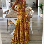 Elvaria Damen Maxikleid mit V-Ausschnitt und hoher Taille