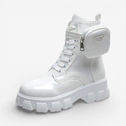 Velmora Damen Ankle Boots mit Schnürung und kleiner Tasche