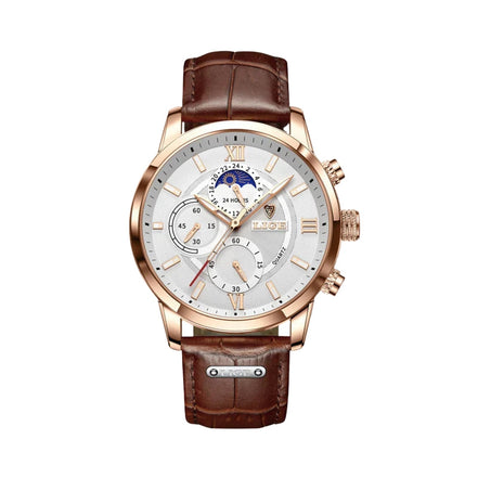 Davidor Herren Armbanduhr mit Lederarmband und rundem Zifferblatt
