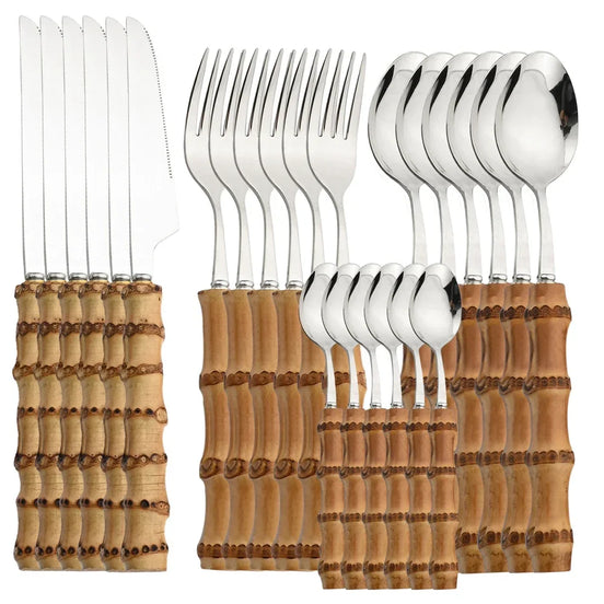 24-Teiliges Bambus Besteckset – Umweltfreundliches Design für Stilvolles Essen 6