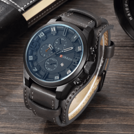Herren Armbanduhr mit Lederarmband und Quarzwerk