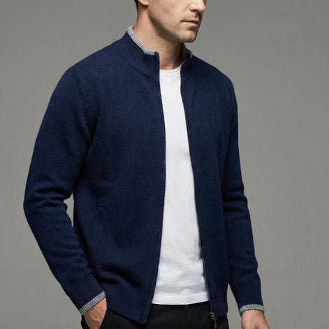 Larevo Herren Strickpullover mit Reißverschluss