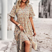Lunaria Damenkleid mit V-Ausschnitt und Blumenprint