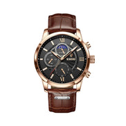 Davidor Herren Armbanduhr mit Lederarmband und rundem Zifferblatt