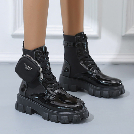 Velmora Damen Ankle Boots mit Schnürung und kleiner Tasche