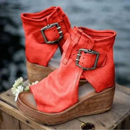 Velmirea Damen Sandalen mit Blockabsatz und Schnallenriemen