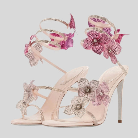 Florencia Damen Sandalen mit Knöchelriemen und floralem Detail