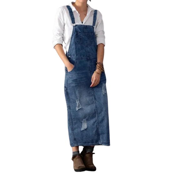 Ärmelloses Latzkleid aus Polyesterdenim für den Alltag