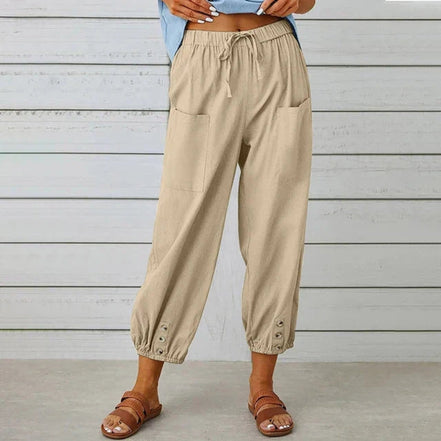 Norvella Damen Hose mit hoher Taille und Kordelzug