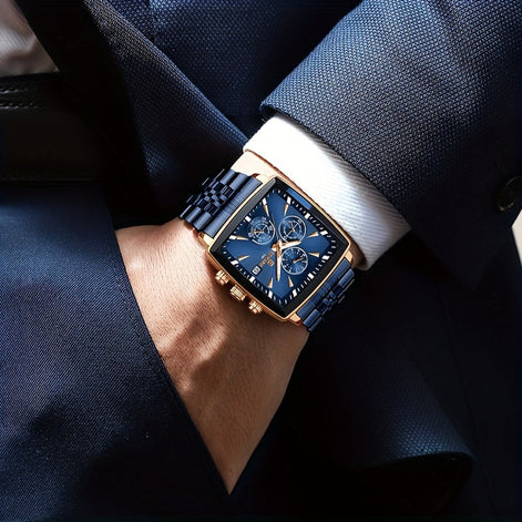 Herren Analoguhr mit rechteckigem Gehäuse und Metallarmband