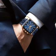 Zenviro Herren Armbanduhr mit rechteckigem Gehäuse und Edelstahlarmband