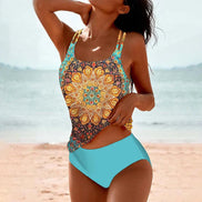 Marvessa Damen Tankini mit Print und einfarbiger Bikinihose