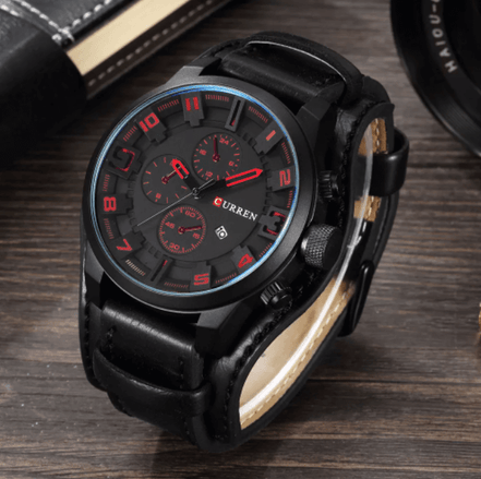 Calvero Herren Armbanduhr mit Lederarmband und Quarzwerk