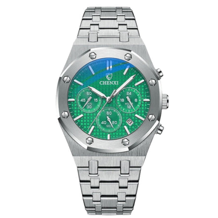 Aaronix Herren Armbanduhr mit rundem Zifferblatt und Stahlarmband