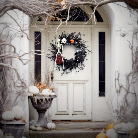 Halloween Türkranz mit Skelett- und Kürbisdesign – Vespera