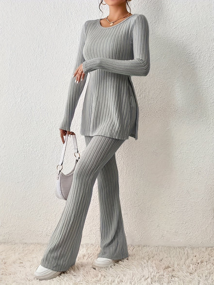 Elegantes Zweiteiler-Set – Rundhals-Oberteil und Hose