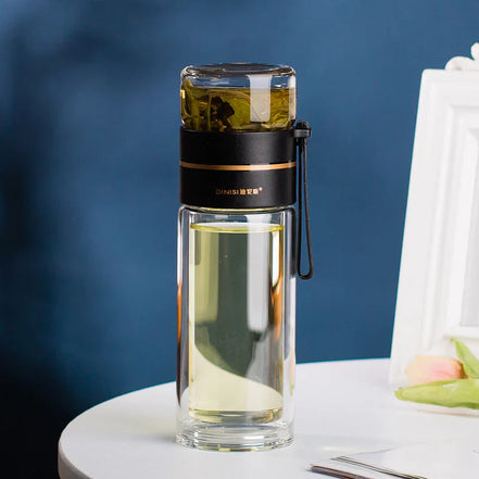 ThermoTea Glasflasche mit Edelstahl-Infuser