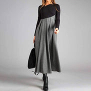 Elvoria Damen Maxikleid mit V-Ausschnitt und zweifarbigem Design
