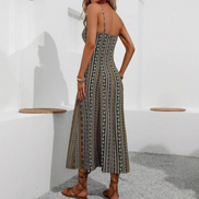 Yarelia Damen Streifen Midikleid mit Schlitz