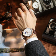 Davidor Herren Armbanduhr mit Lederarmband und rundem Zifferblatt