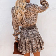 Zafrina Damen Kleid mit Leopardenmuster und Volantärmeln