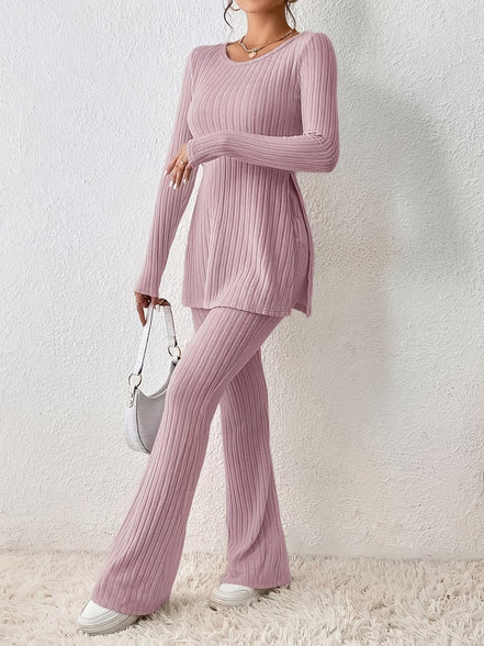 Elegantes Zweiteiler-Set – Rundhals-Oberteil und Hose