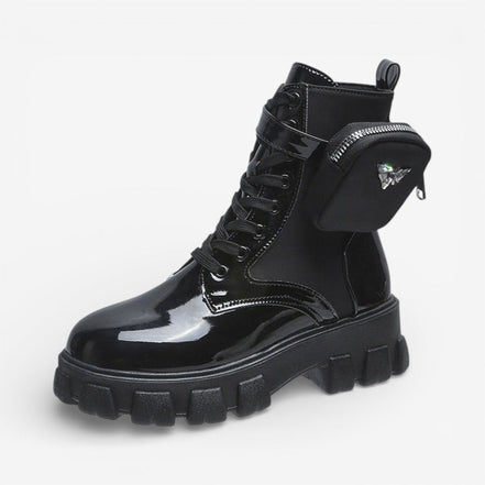 Velmora Damen Ankle Boots mit Schnürung und kleiner Tasche