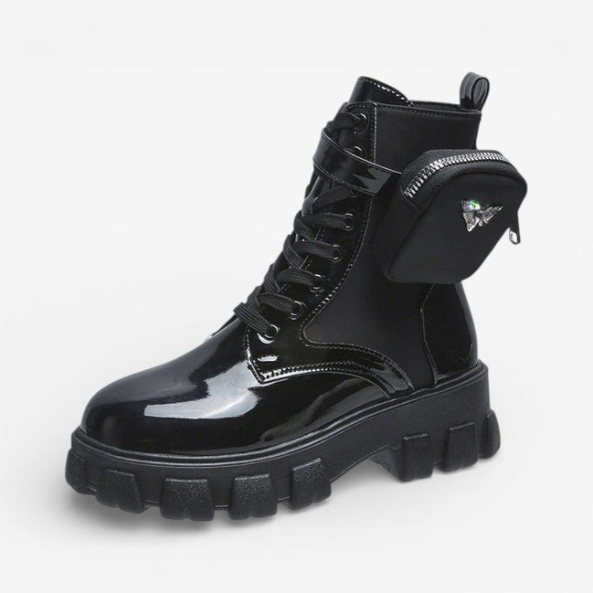Velmora Damen Ankle Boots mit Schnürung und kleiner Tasche