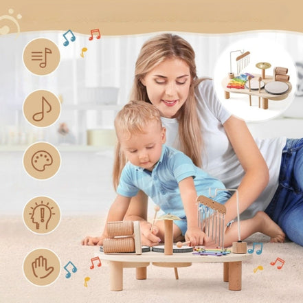 Sonvara Kinder Musikspielzeug Tisch mit Xylofon und Trommeln