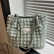 Bellevo Plaid Canvas Tote Bag – Karierte Schultertasche mit Reißverschluss