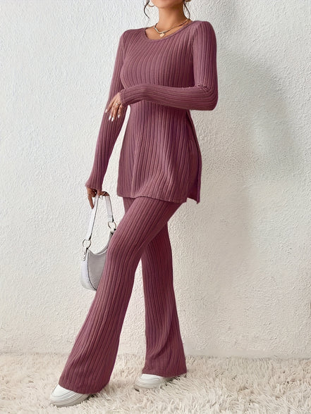 Elegantes Zweiteiler-Set – Rundhals-Oberteil und Hose