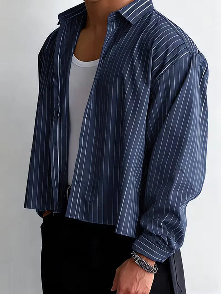 Liorenzo Herren Oversize Hemd mit Vertikalen Streifen und Klassischem Kragen