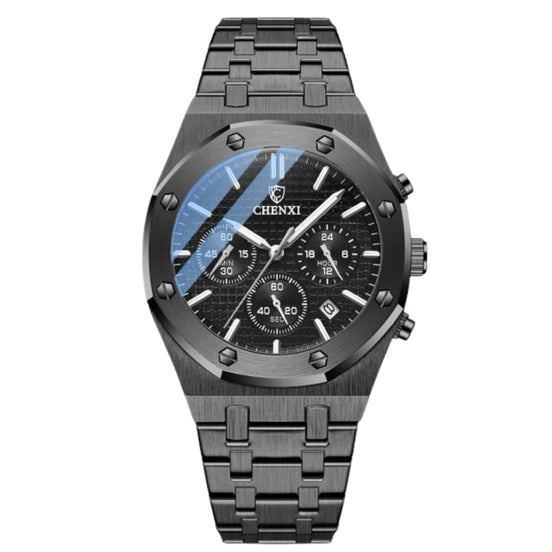 Aaronix Herren Armbanduhr mit rundem Zifferblatt und Stahlarmband