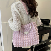 Bellevo Plaid Canvas Tote Bag – Karierte Schultertasche mit Reißverschluss