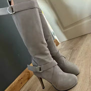 Avelina Damen Kniehohe Stiefel mit spitzer Form und hohem Absatz