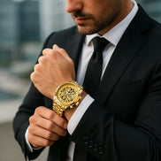 Virexon Herren Armbanduhr mit mechanischem Uhrwerk und Skelett-Zifferblatt