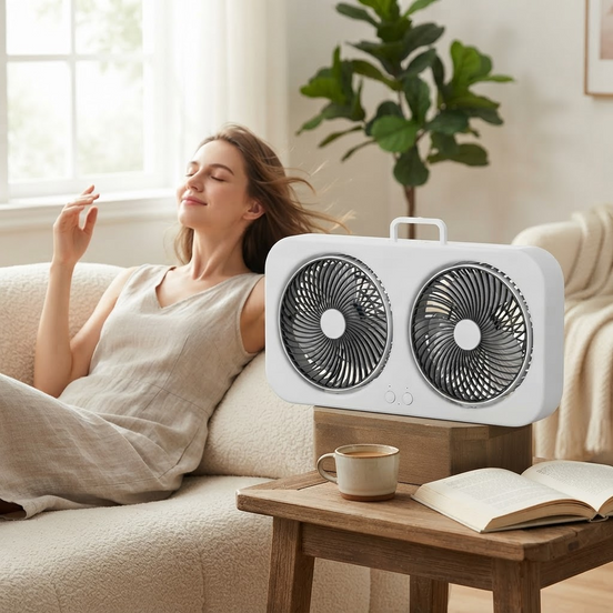 Tragbarer Doppel USB-C Ventilator mit 360° Verstellbaren Ventilatorköpfen – Ventovia