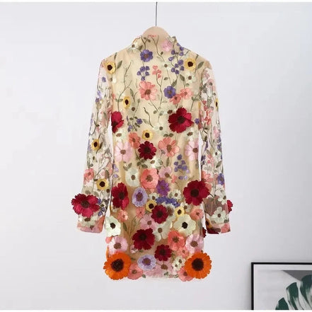Florvella Kleid – Damen Kleid mit Stehkragen, langen Ärmeln und floralem Muster