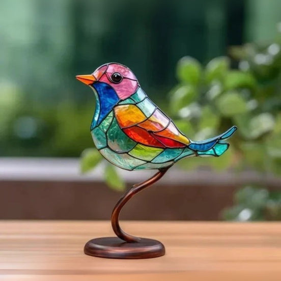 Tischlampe aus Buntglas in Vogelform