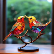 Tischlampe aus Buntglas in Vogelform
