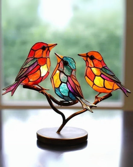 Tischlampe aus Buntglas in Vogelform