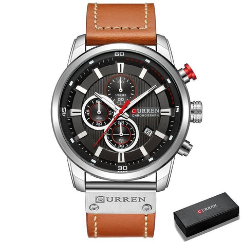 Herren Quarzuhr mit Lederarmband und Chronographenfunktion